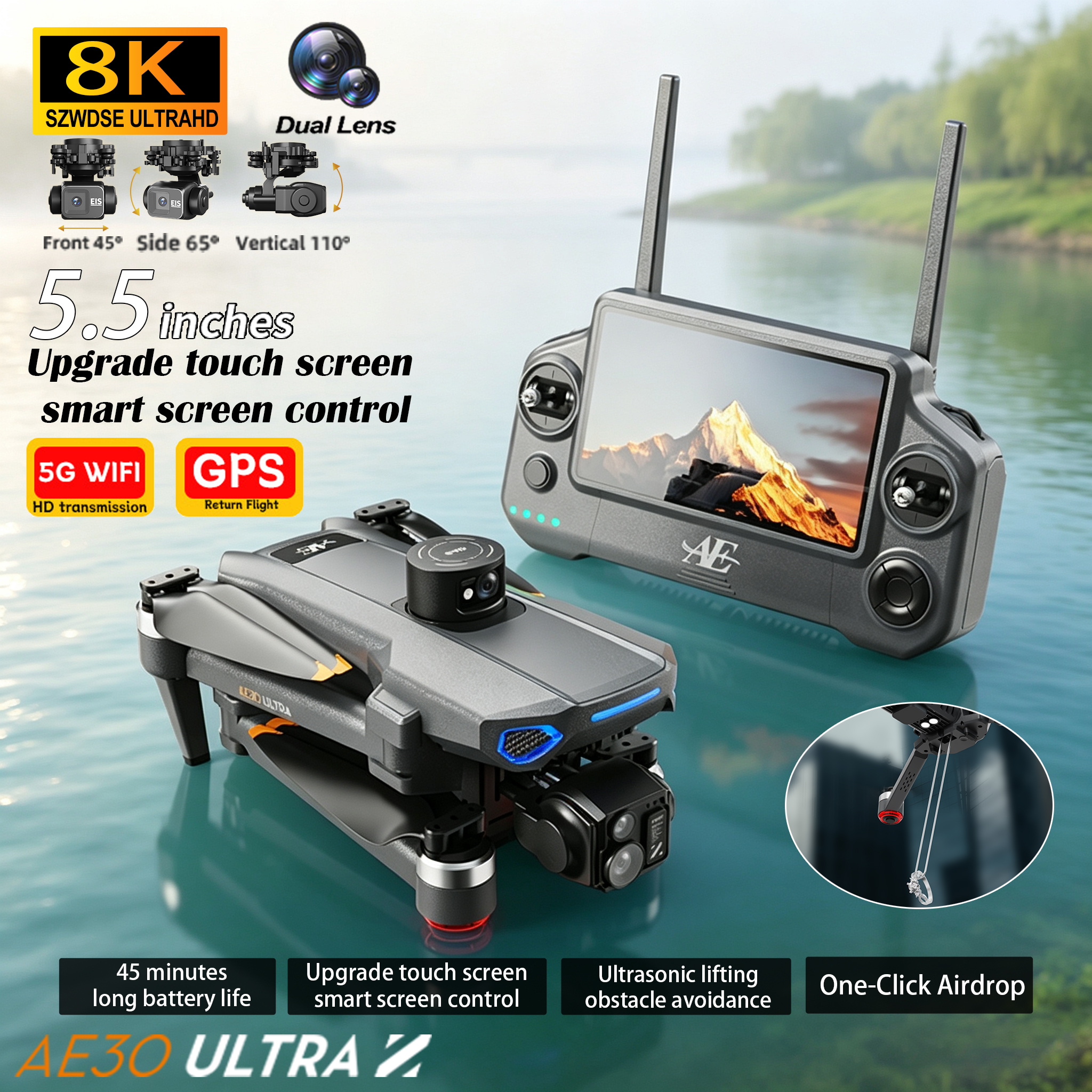 Drone Gimbal 3 Axis - โดรน 2026 AE30 GPS RC พร้อมกล้อง