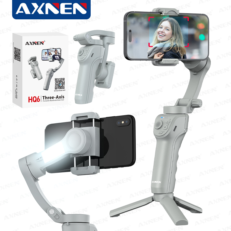 Drone Gimbal For Gopro - HQ6 3-Axis Gimbal Handheld Stabilizer สําหรับโทรศัพท์มือถือ,เติมแสง,การติดตามใบหน้า,