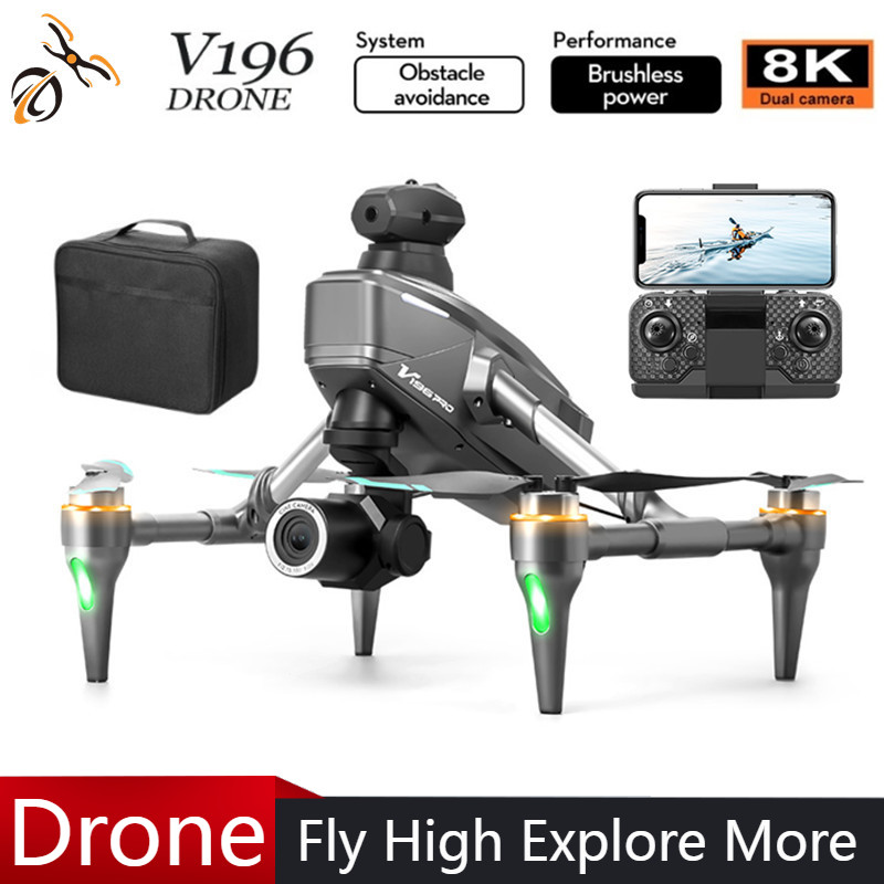 Drone Gimbal 2 Axis - 2025 V196 หลีกเลี่ยงอุปสรรคอัตโนมัติDrone 8K HDกล้องถ่ายภาพWIFI Optical