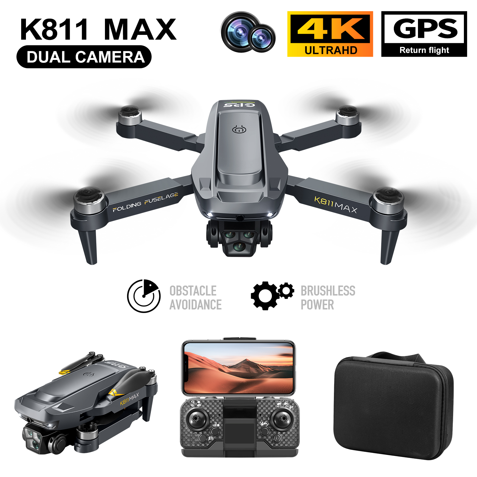 Drone Gimbal Brushless - K811MAX โดรนโดรน: ไร้แปรงถ่าน, GPS, การคืนอัตโนมัติ, การหลีกเลี่ยงอุปสรรค
