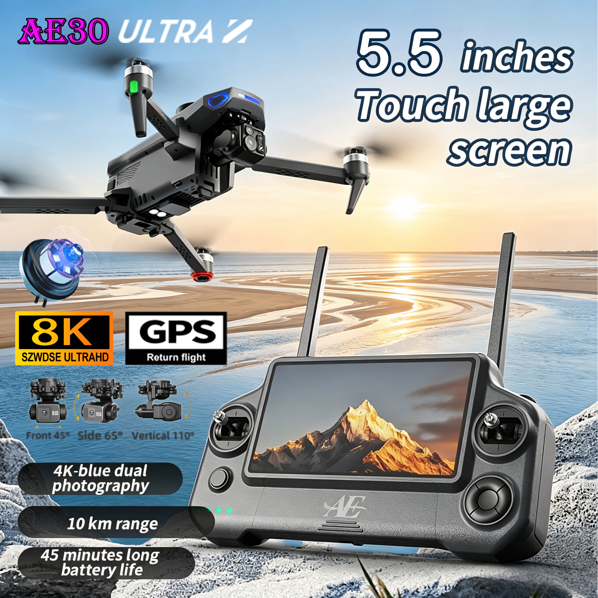 Drone Gimbal 3 Axis - โดรน NEW AE30 Ultra GPS 4K